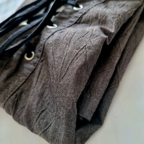 Abase Women's Tunic Shirt Lace Up * Khaki * 59% Cotton 3/4 * Bell Sleeve * Small - Picture 9 of 10